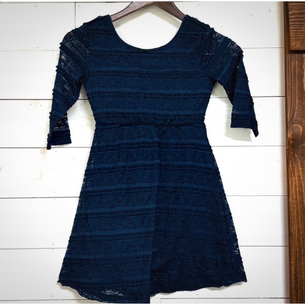 Old Navy Girls Navy Blue Lace Tiered Ruffle Fit & Flare Dress Size M 8